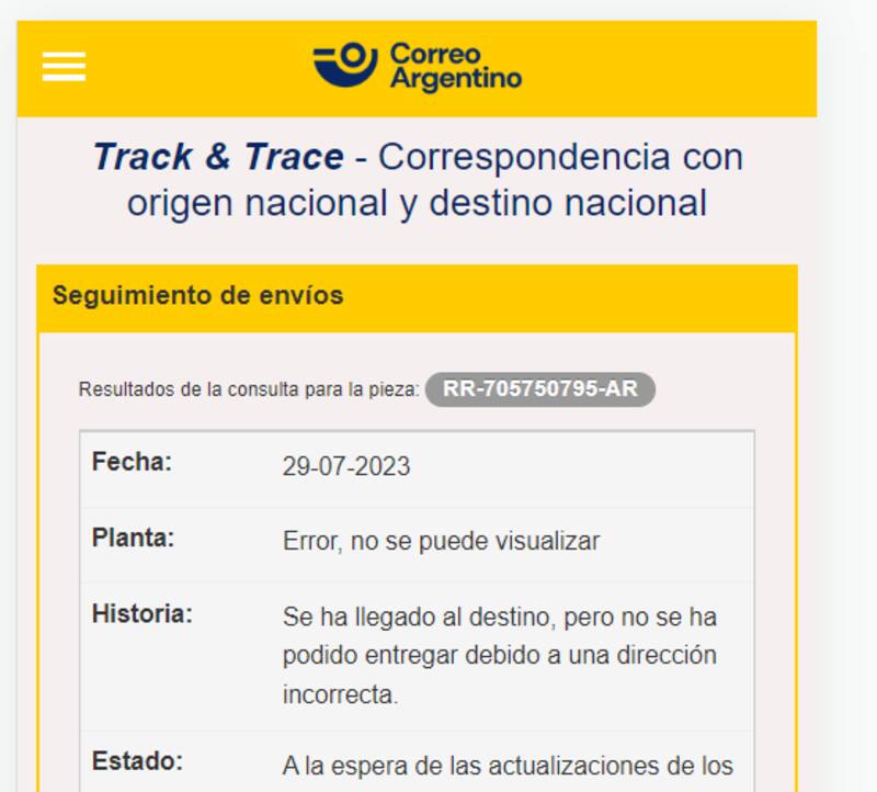 Así es el falso sitio que se hace pasar por Correo Argentino. Fuente: Twitter