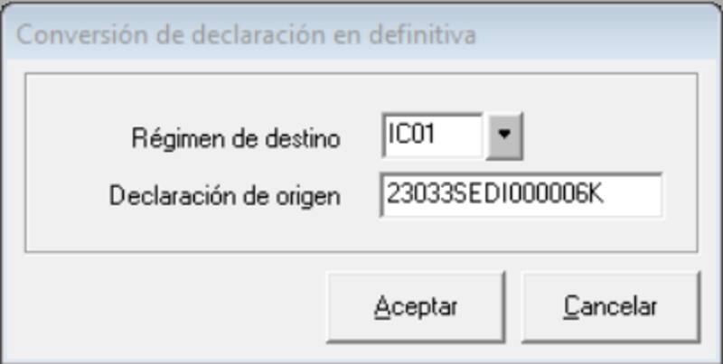 Ilustración 7: Conversión de la declaración SEDI en una declaración de importación.