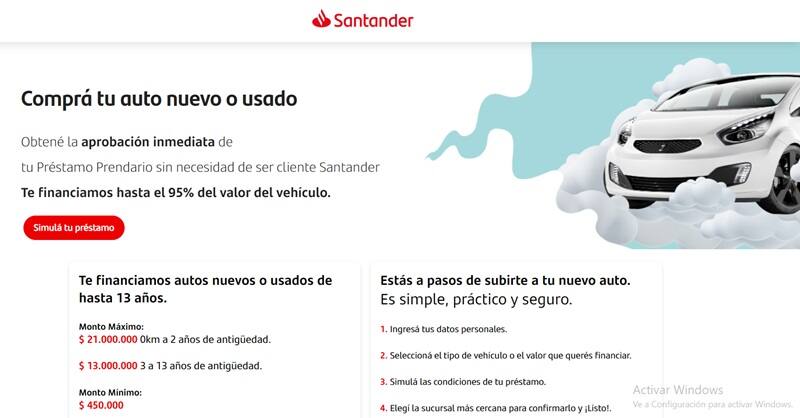 El Banco Santander tiene a disposición créditos para comprar tu auto 0 KM o uno usado. (Fuente: santander.com.ar)