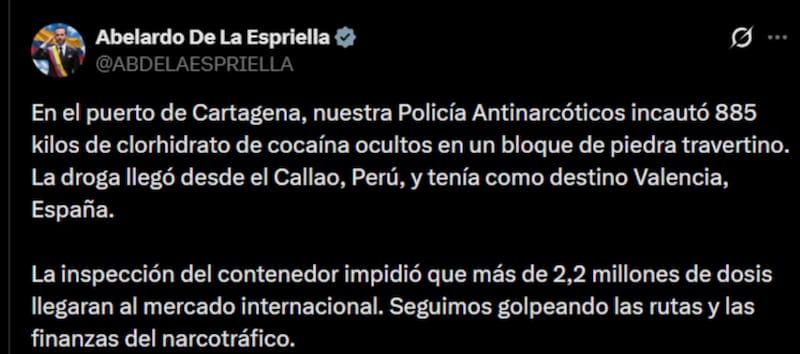 En otro operativo, la Policía Antinarcóticos incautó 885 kilos de cocaína ocultos en un bloque de piedra travertino que llegó desde Perú y tenía como destino España.