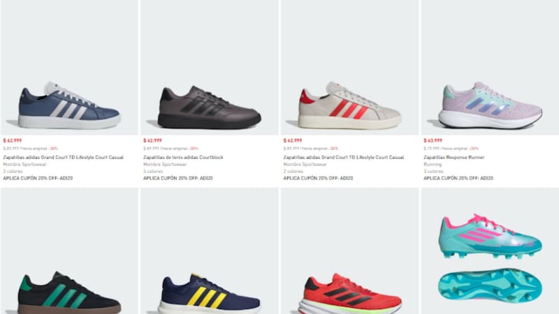 La página web de Adidas ofrece productos con 40% de descuento