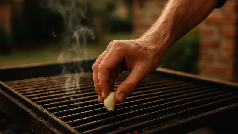 Frotar un diente de ajo sobre la parrilla | Para qué sirve y en qué momento hacerlo. Foto (IA)