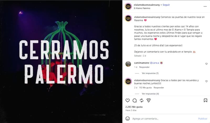 La publicación del bar El Alamo en redes sociales.