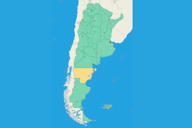 La alerta amarilla alcanza a varias regiones de Chubut.