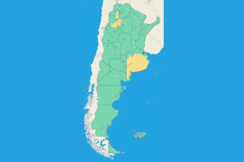 El Servicio Meteorológico Nacional emitió una alerta amarilla por tormentas en cuatro provincias de la Argentina.