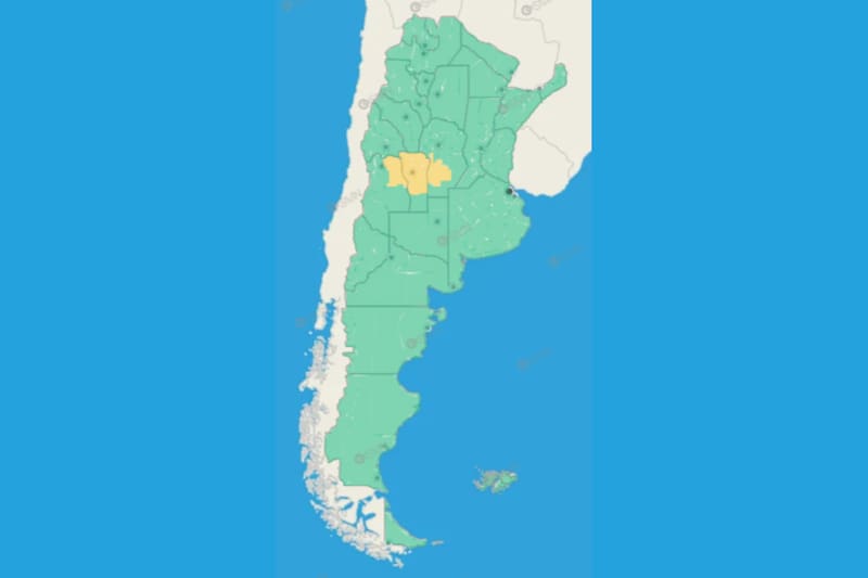 Las provincias afectadas por la alerta amarilla por tormentas del SMN.