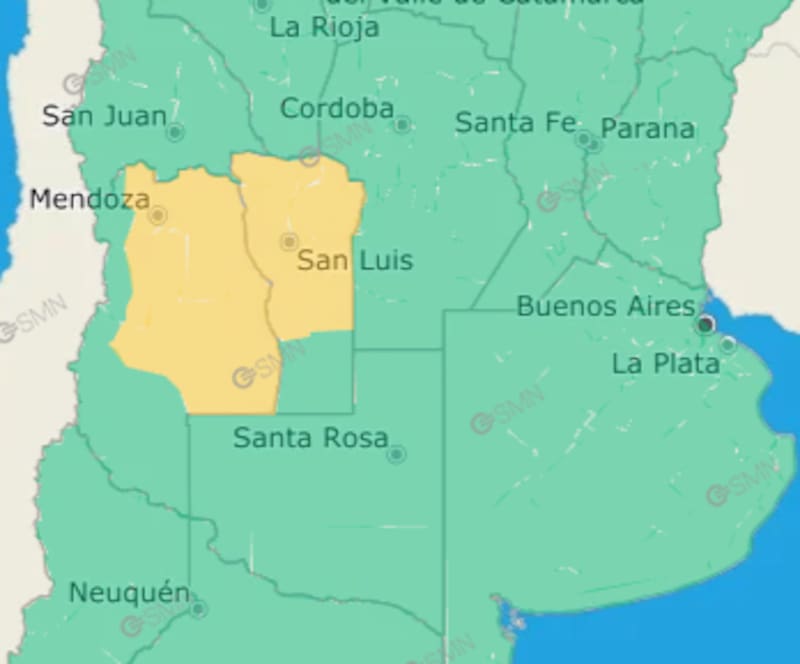 Alerta amarilla por tormentas este martes 27 en Mendoza.