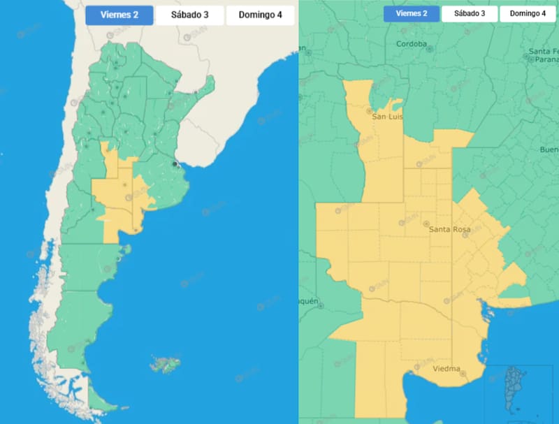 Alerta amarilla por tormentas este viernes 2 de octubre en Argentina.