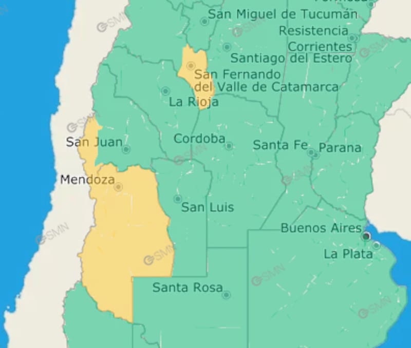 Alerta amarilla por tormentas este lunes 26 en Mendoza.