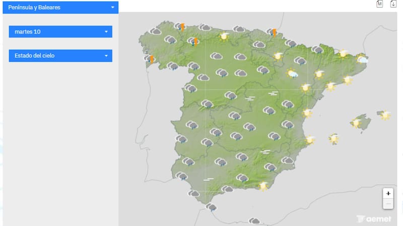 Alerta por lluvias para hoy martes 10 de febrero. Foto: AEMET
