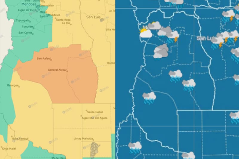 Rige una alerta naranja en varias regiones de Mendoza por fuertes tormentas.