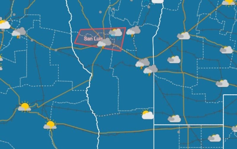 En San Luis, hay alerta roja por tormentas eléctricas.