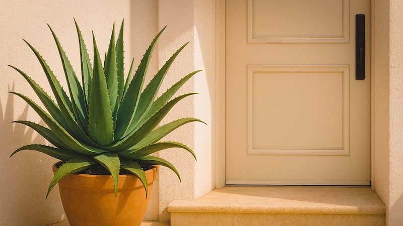 Un rincón natural y minimalista: Aloe Vera en la entrada, elegancia simple que invita a la calma.