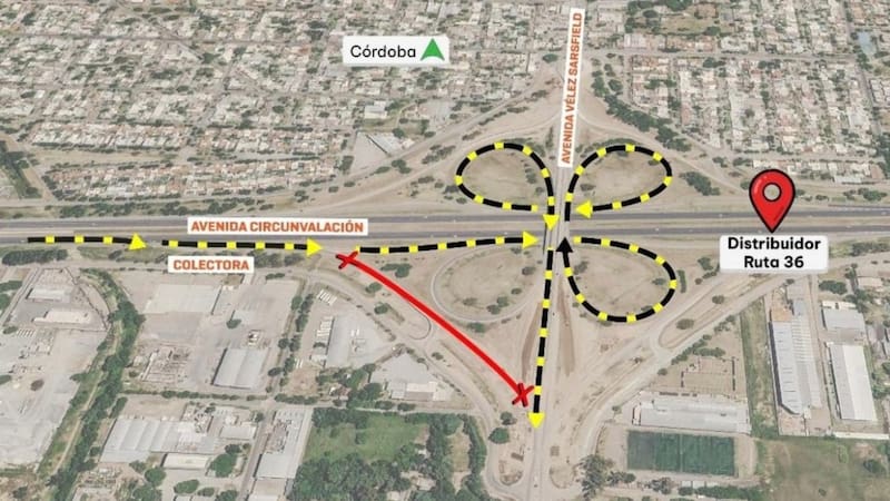 Habrá desvíos de tránsito por obras en el altonivel en el sector sur del distribuidor ubicado en Circunvalación y Av. Vélez Sarsfield, sentido hacia Rio Cuarto. Foto: Provincia de Córdoba.