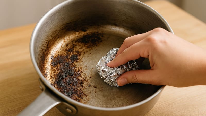 Frotar el interior de las ollas con papel de aluminio arrugado sive para remover manchas. Foto (IA)