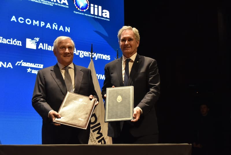 Los cancilleres Antonio Tajani, de Italia, y Pablo Quirno