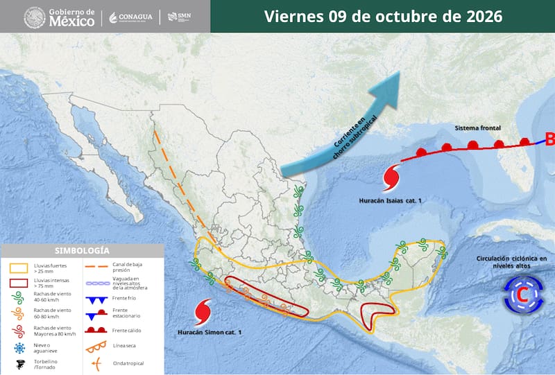 Área en vigilancia por desarrollo de tormentas significativas del viernes 9 de octubre.
