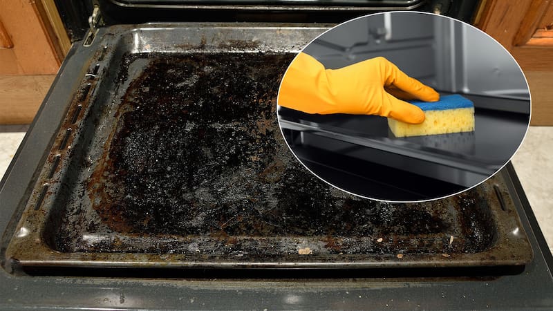 Asadera y horno sucio