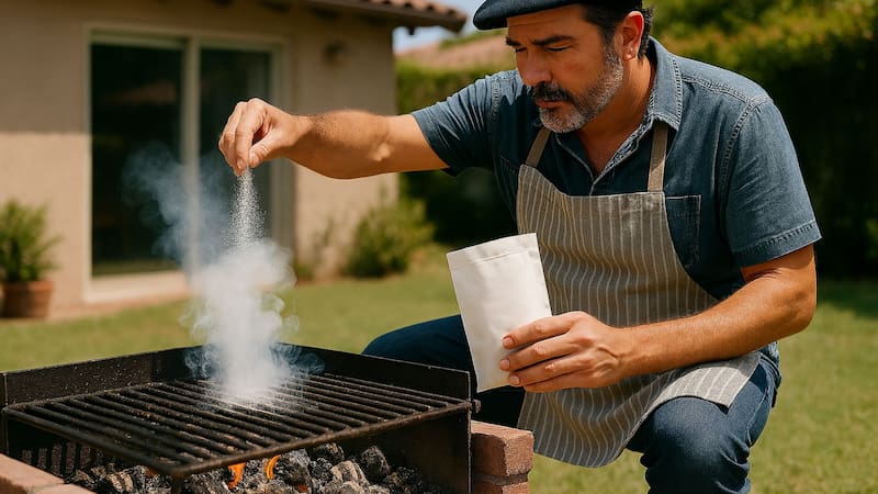 Mezclar bicarbonato en el fuego del asado: para qué sirve y en qué momento utilizarlo. (Foto: IA)
