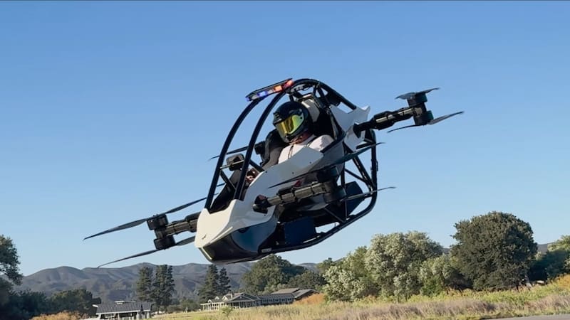 Florida police introduce Astro, a one-seat flying vehicle that takes off like a drone.