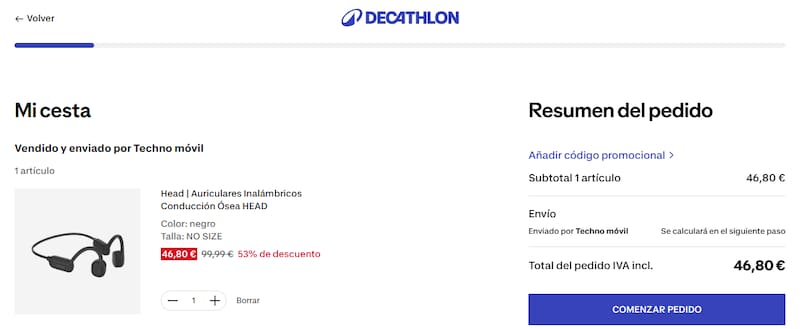 Los auriculares inalámbricos de conducción ósea son cómodos y funcionales para escuchar música. (Fuente: Decathlon).