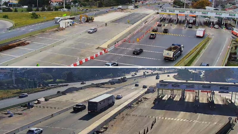 El antes y después de la eliminación de cabina de cobro en el peaje en la autopista 25 de Mayo.