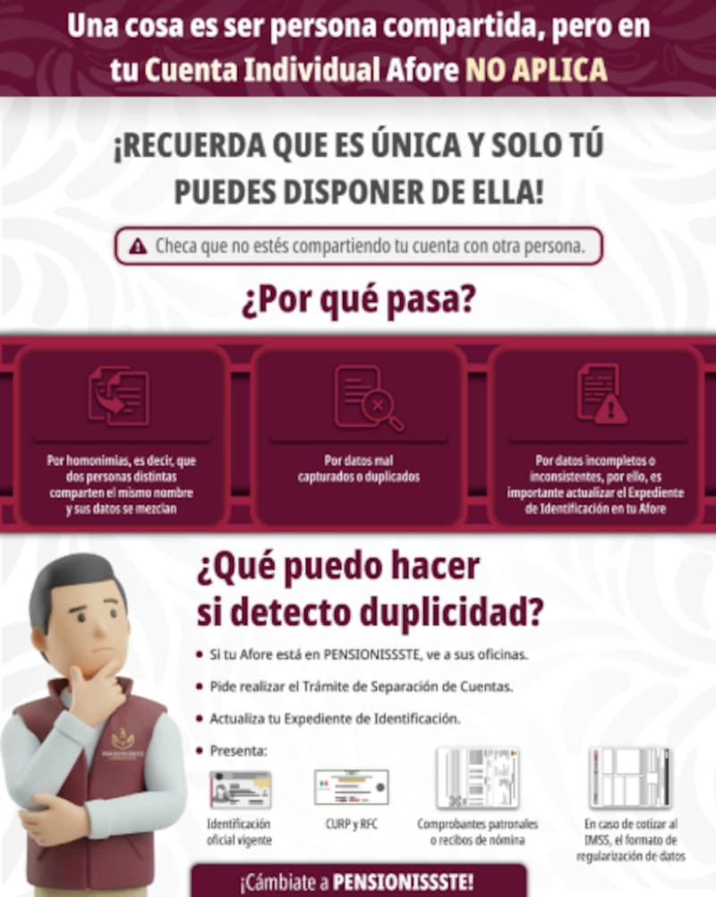 Autoridades alertan sobre casos poco comunes en los que una Cuenta Individual Afore puede presentar duplicidades. Detectarlo a tiempo es clave para evitar problemas al momento de tu retiro.