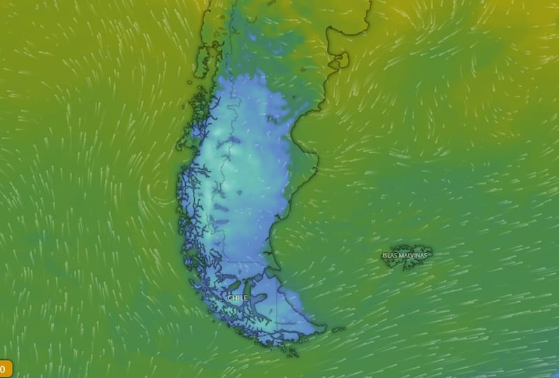 El radar de bajas temperaturas que se mantiene vigente en la República Argentina. (Foto: Windy / Captura de pantalla)