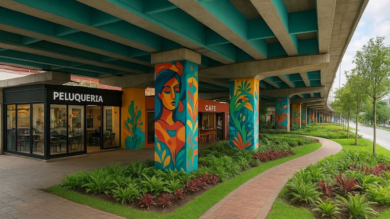 El nuevo bajopuente más completo de la Capital: incorporará peluquería, cafetería, jardines y áreas de ajedrez.