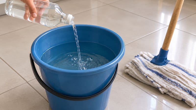 Añadir vinagre en el balde con agua antes de limpiar el piso