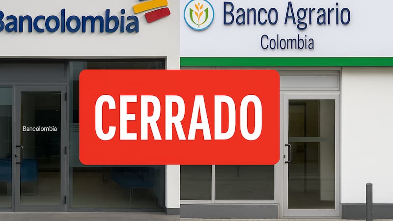 Bancolombia y el Banco Agrario suspenderán la atención presencial un día de la próxima semana en todo el país. (Fuente: IA)