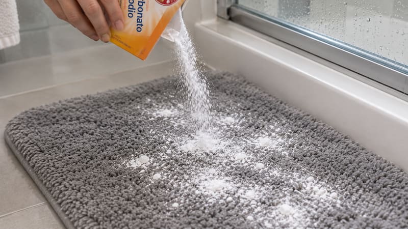 Bicarbonato de sodio en la alfombra del baño