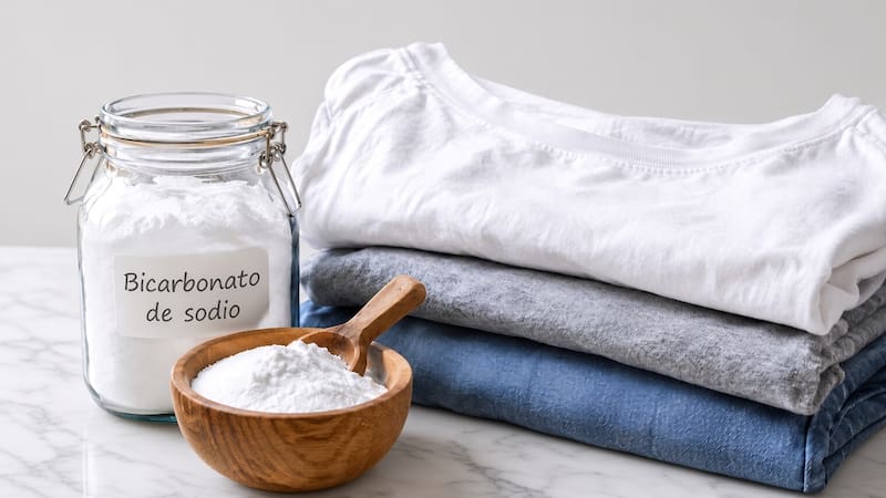 Cómo aplicar bicarbonato de sodio para eliminar el mal olor de la ropa.