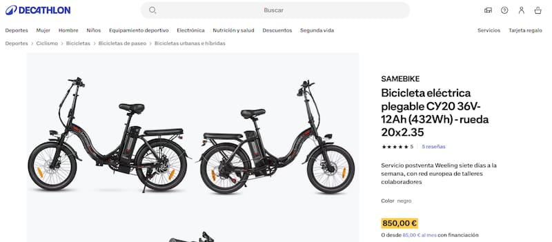 La SAMEBIKE CY20 está disponible en Decathlon por 850 euros.