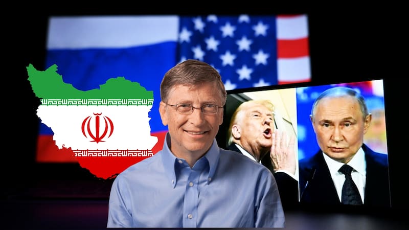 US President Donald Trump and Russian President Vladimir Putin appear on the screen. In the background are the US and Russian flags. New York, U.S 06.06.2025