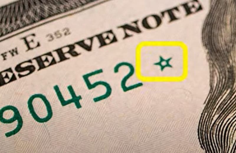 Billete de dólar con una estrella que puede valer 30 mil veces más.