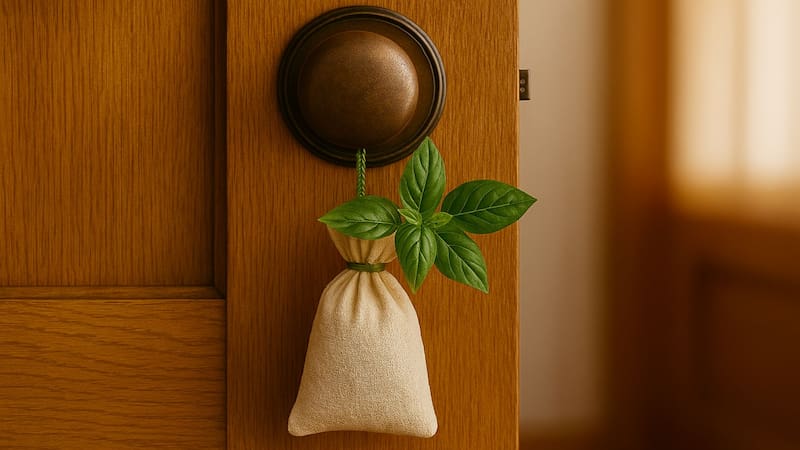 Colgar una bolsita con hojas de albahaca en el picaporte tiene varios beneficios según el Feng Shui. Foto (IA)