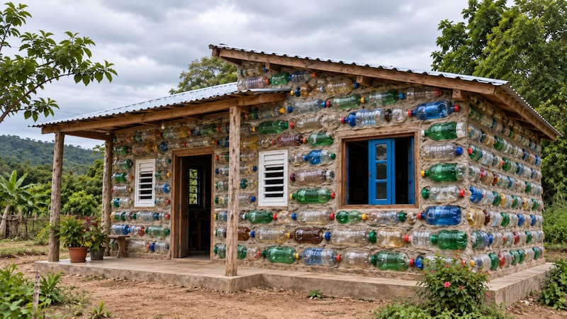 Un constructor recicló botellas de plástico con arena y las convirtió en ladrillos para construir una casa. Cinco años después, ya lleva casi una docena de hogares construidos.