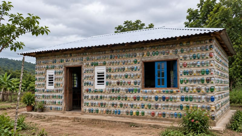 Un constructor recicló botellas de plástico y las convirtió en ladrillos para construir una casa. Cinco años después, ya lleva casi una docena de hogares construidos.
