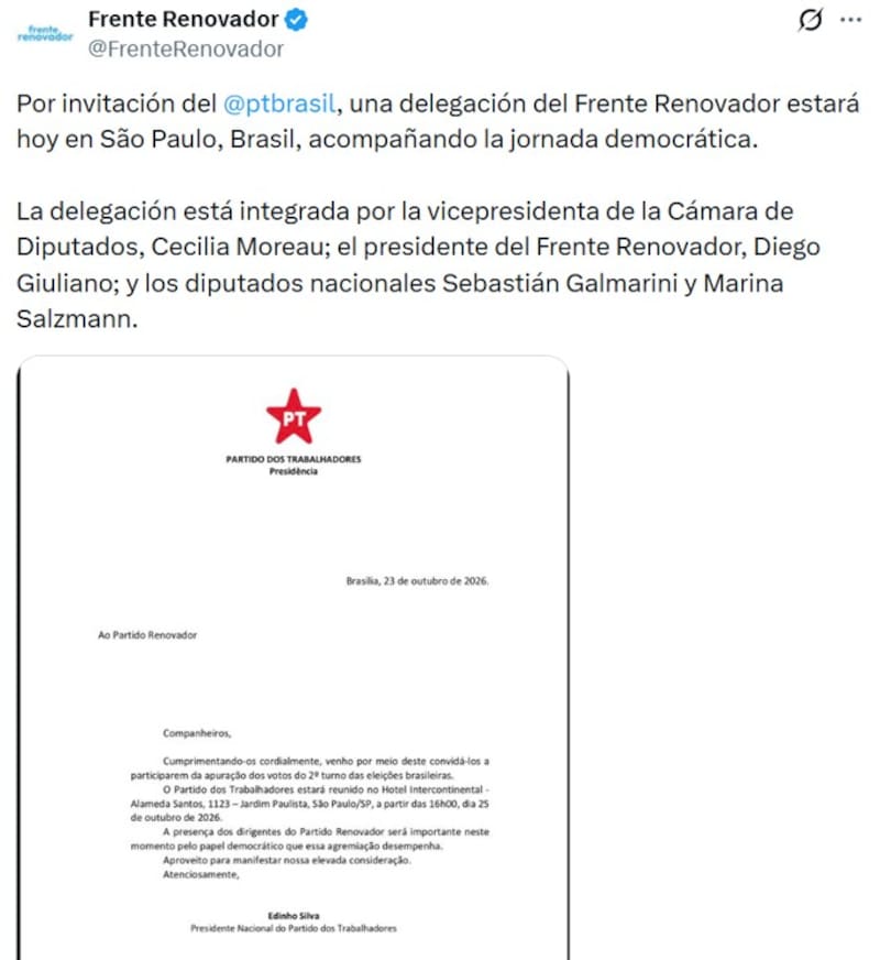 Diputados argentinos viajan a San Pablo para acompañar a Lula en el balotaje