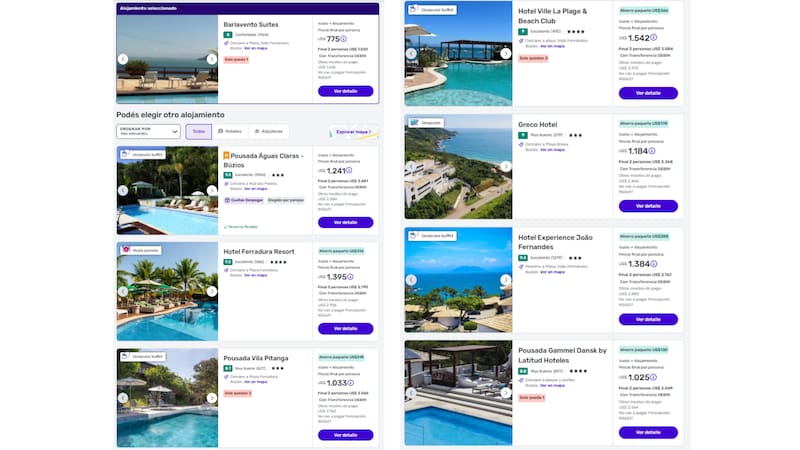 Precios de paquetes en Depegar.com.