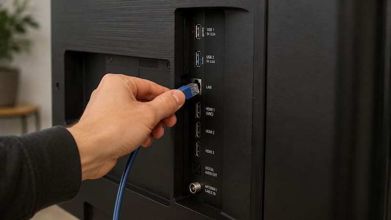 Uno de los cambios más efectivos consiste en conectar el televisor directamente al router mediante un cable Ethernet (Fuente: imagen creada con ChatGPT).