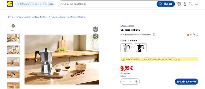 Lidl ofrece una cafetera italiana por menos de 10 euros: prepara hasta 9 tazas de café expreso fuerte y aromático.