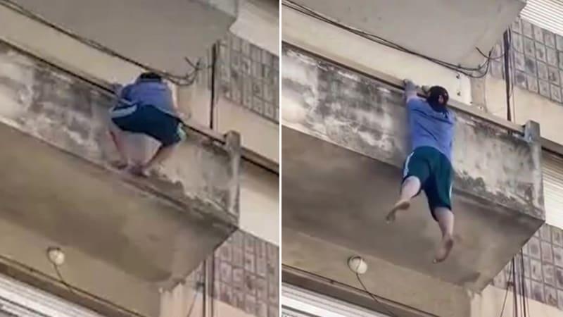 Cayó desde el balcón de un cuarto piso y sobrevivió al impactar sobre el capot de un patrullero. Foto: captura de video.