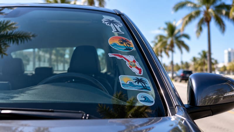 En Florida, colocar calcomanías que obstaculicen considerablemente la visión del conductor puede terminar en una infracción de tránsito.