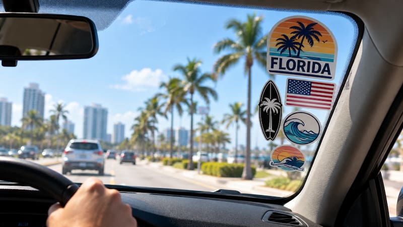 La legislación de Florida permite sancionar a los conductores que lleven calcomanías u otros materiales que obstaculicen considerablemente su visibilidad.