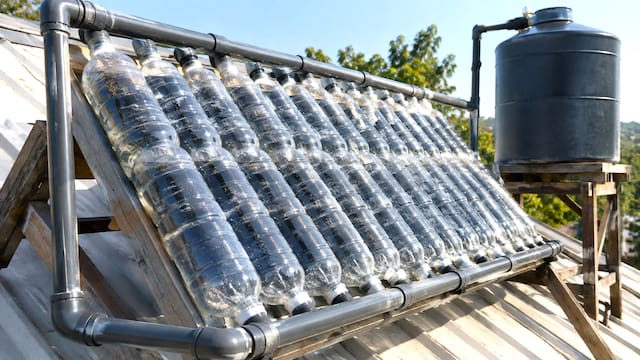 Construyeron un calefón solo con botellas de plástico recicladas: logra calentar el agua hasta 42° sin usar gas ni electricidad