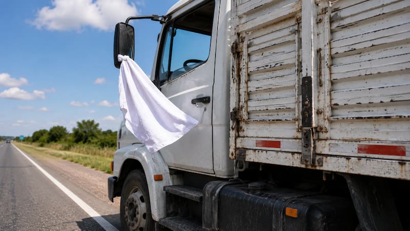 Un pedazo de tela colgada de un camión: qué significa este gesto y por qué todos los conductores deben respetarlo. (Representación creada con IA)