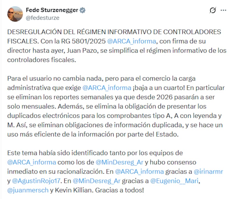 La publicación en X de Sturzenegger