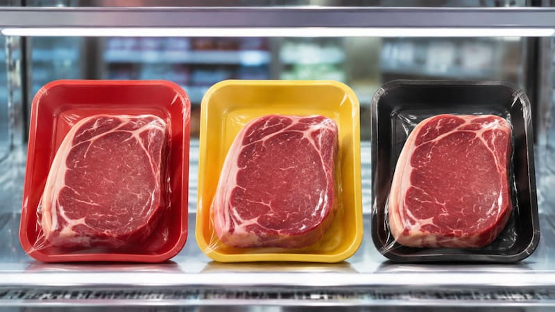 Qué significa el color de la bandeja de la carne en el supermercado y cuál conviene compra.